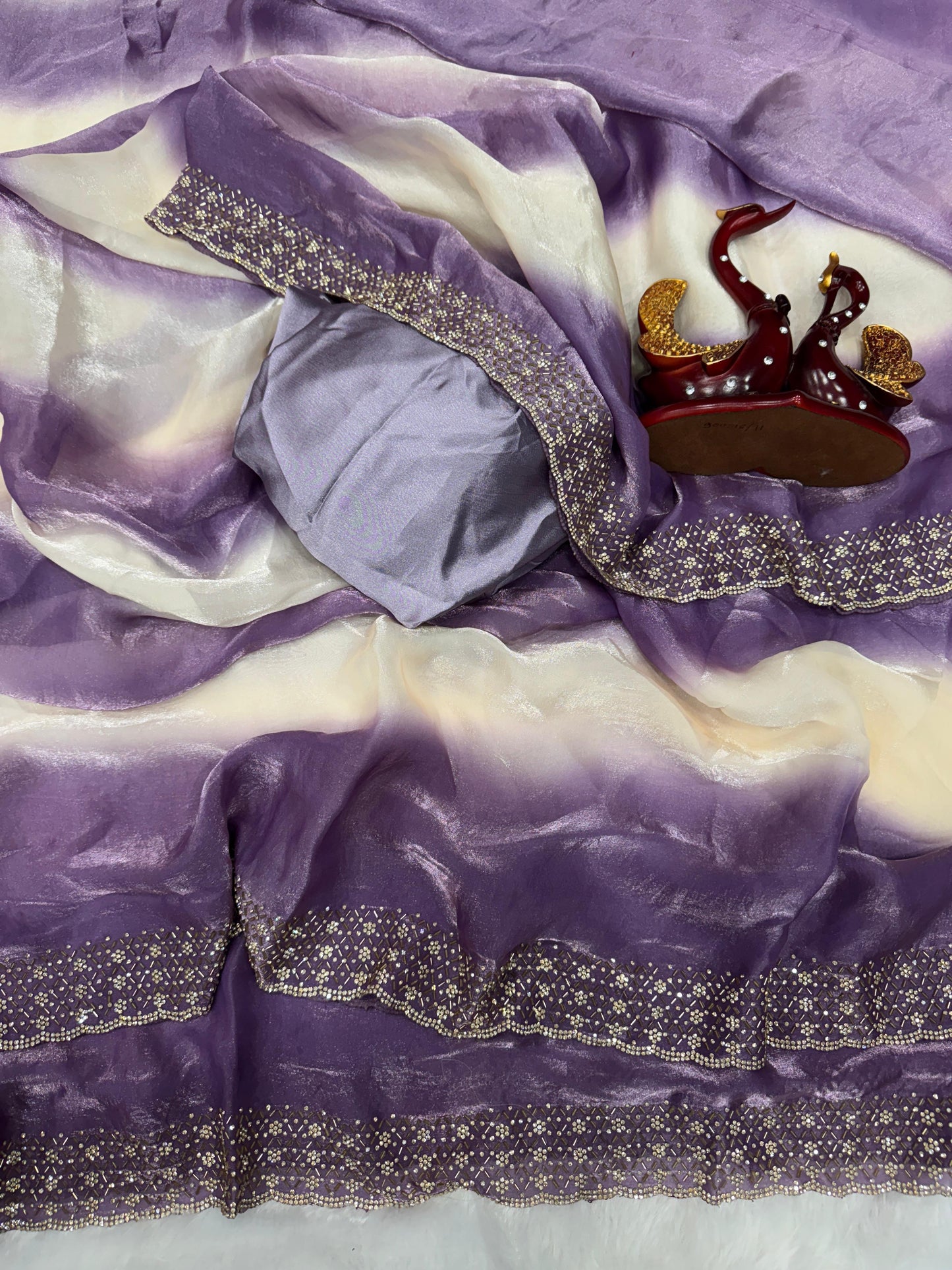 Space Silk Saree Original Jarkan Diamond Work Satin Silk Blouse