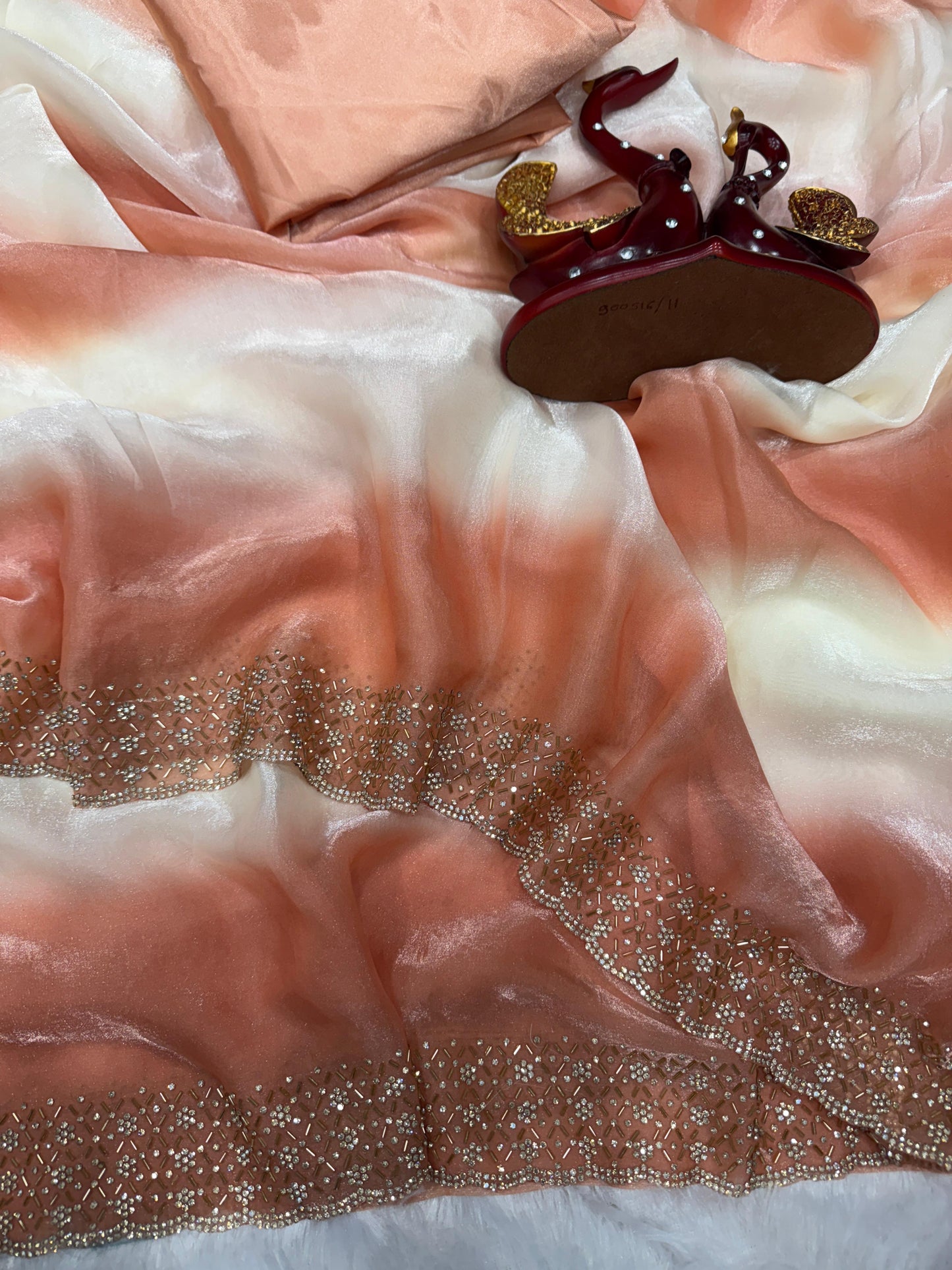 Space Silk Saree Original Jarkan Diamond Work Satin Silk Blouse