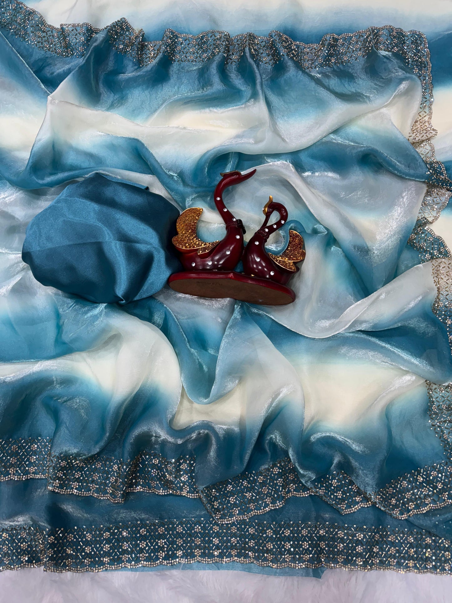 Space Silk Saree Original Jarkan Diamond Work Satin Silk Blouse