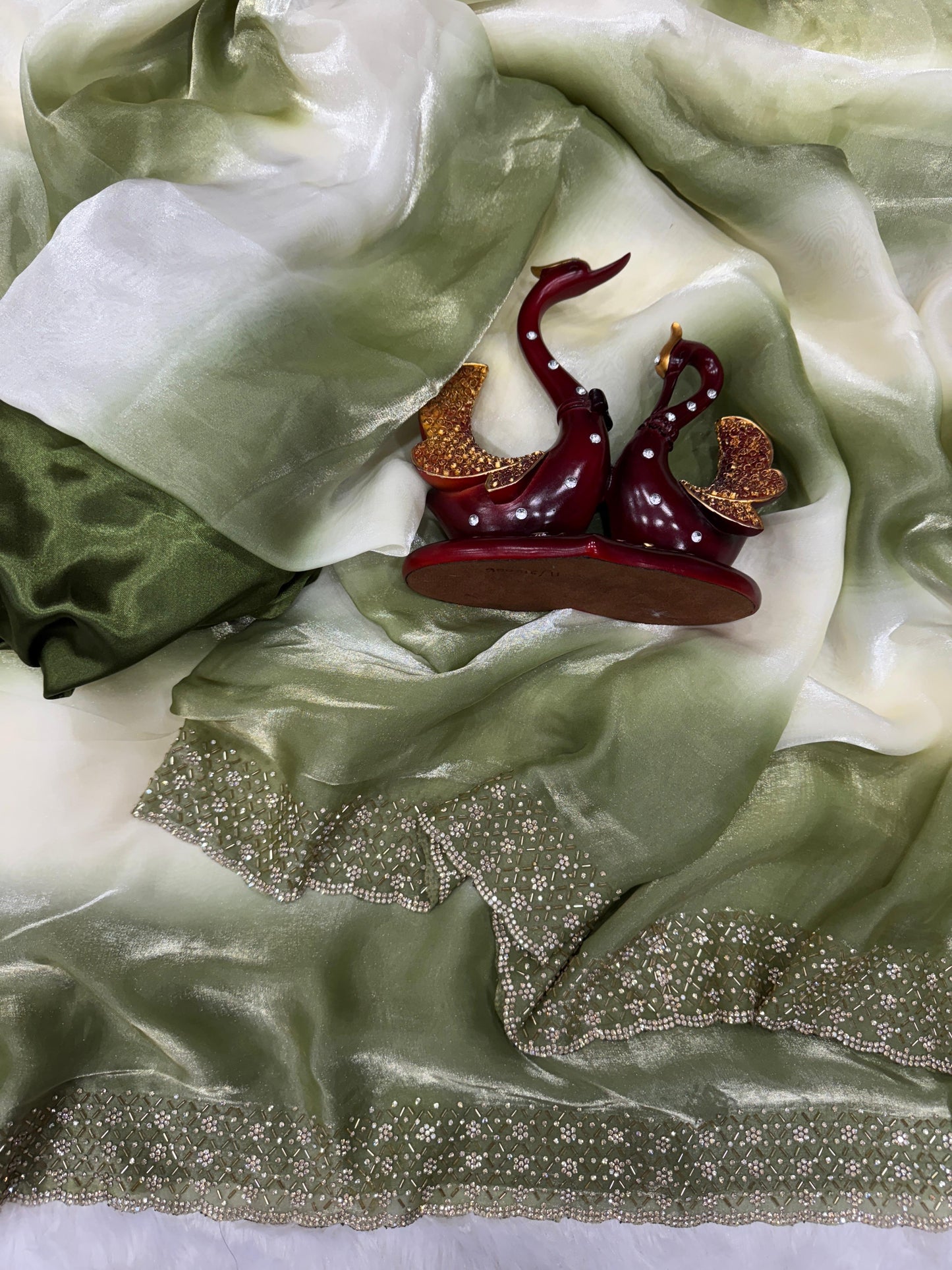 Space Silk Saree Original Jarkan Diamond Work Satin Silk Blouse