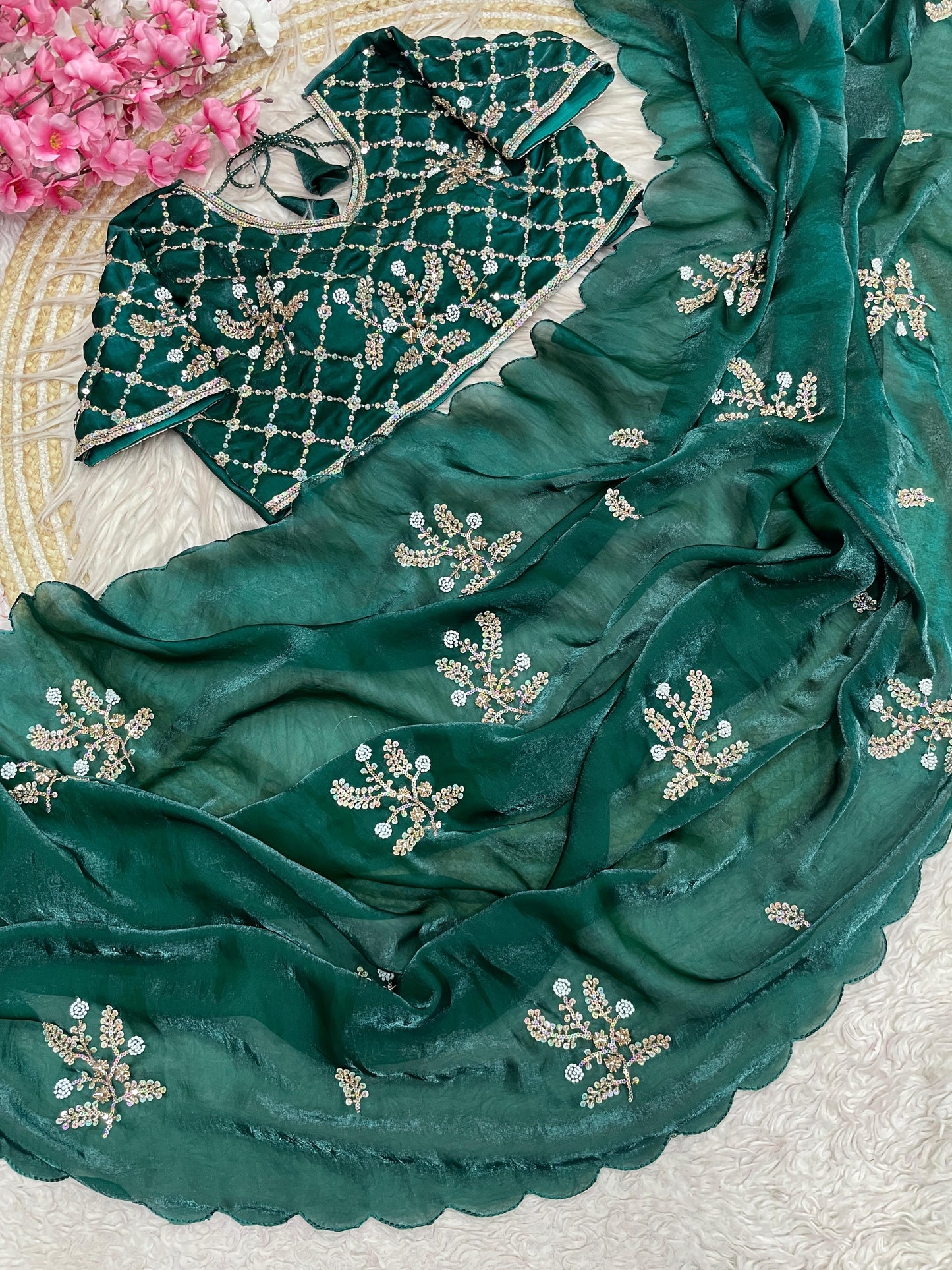 Fandy Satin Saree  Beautiful Khatli & Brits Work