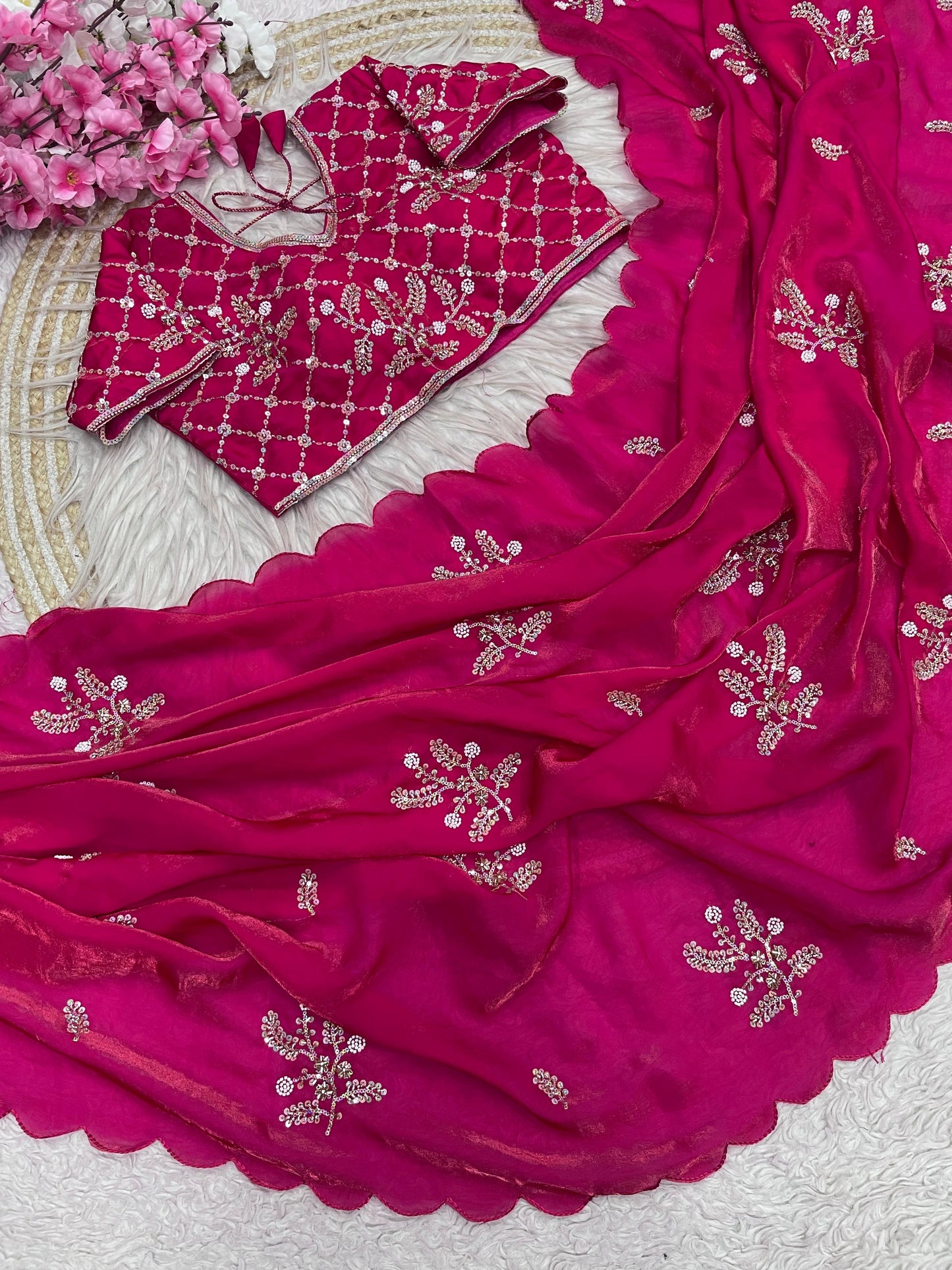 Fandy Satin Saree  Beautiful Khatli & Brits Work