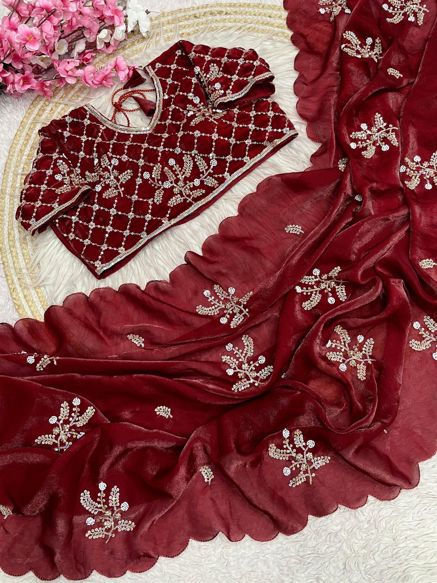 Fandy Satin Saree  Beautiful Khatli & Brits Work