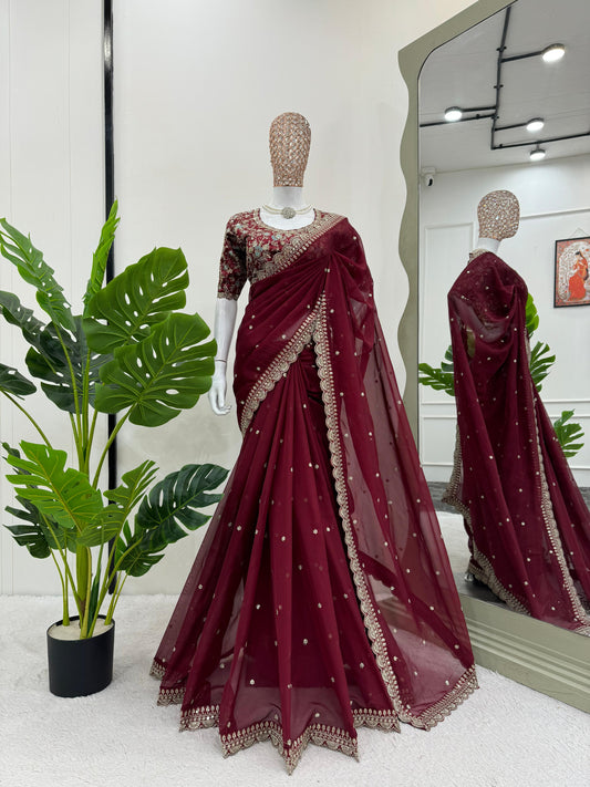 Premium Heavy Tibby Silk Designer Saree With Thread & Sequence Work