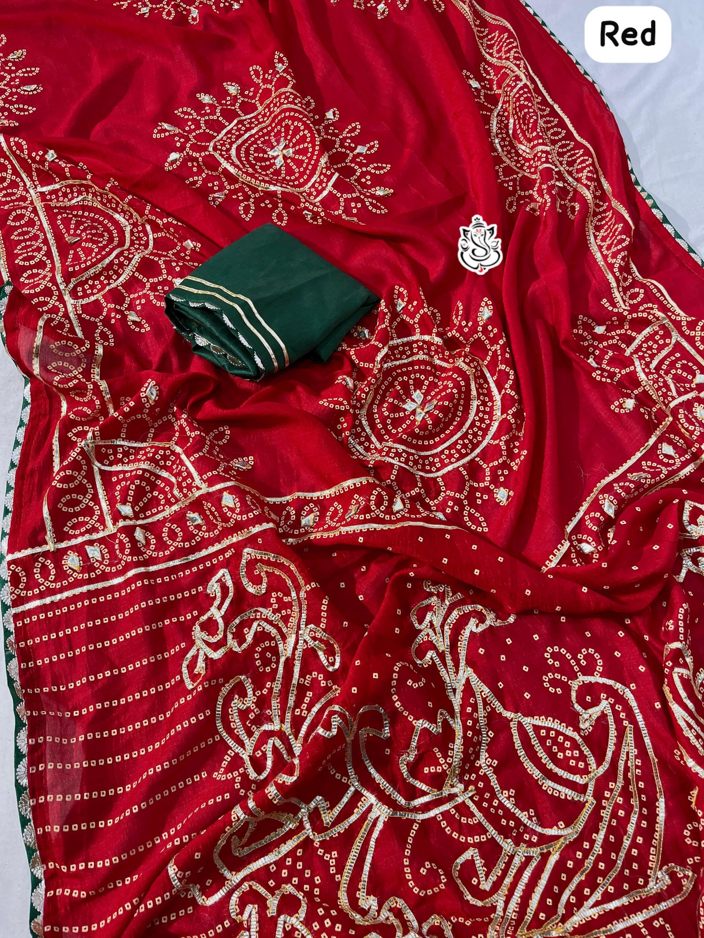 Vichitra Silk Bandhej Saree With Kacchi Gotapatti Work