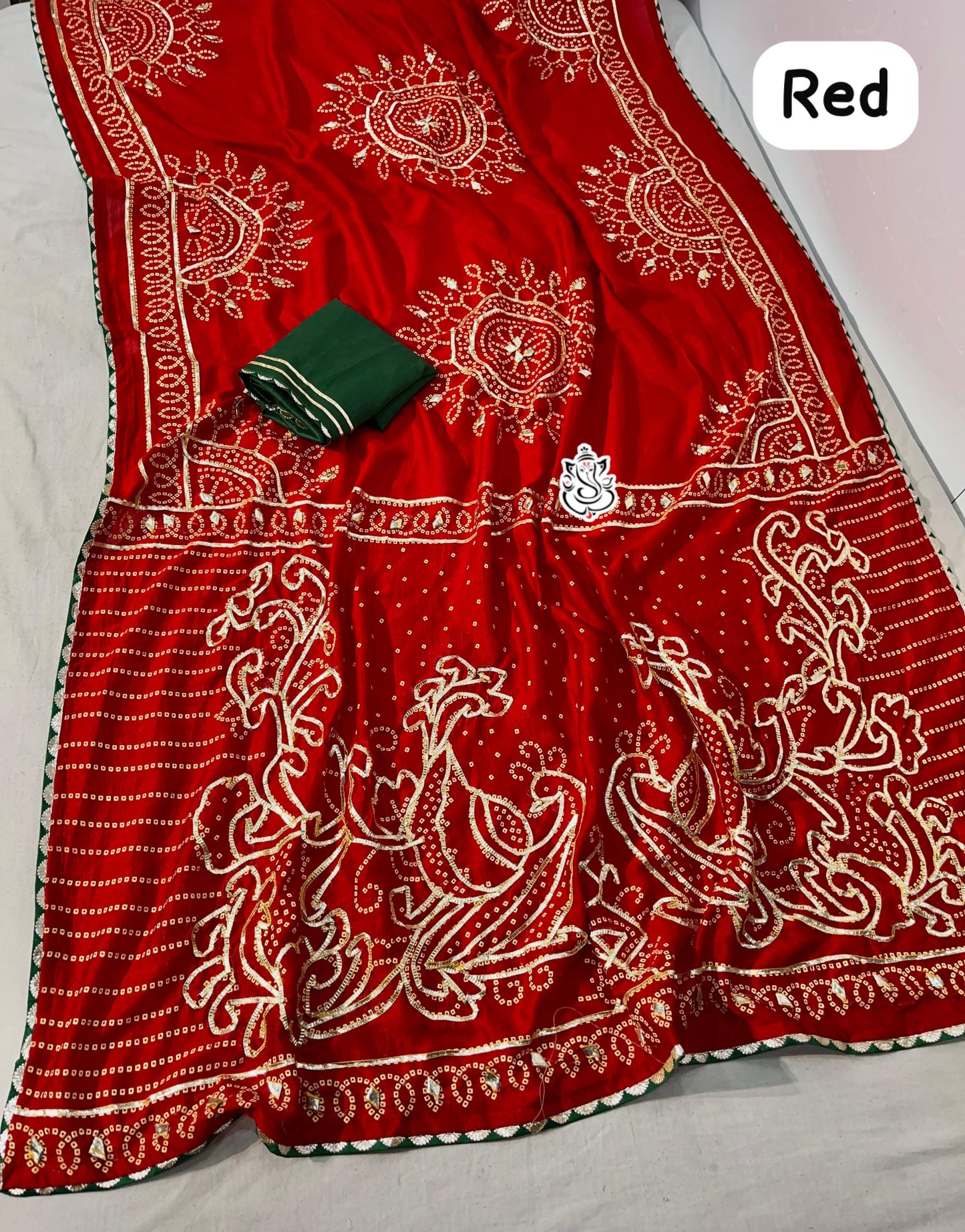 Vichitra Silk Bandhej Saree With Kacchi Gotapatti Work