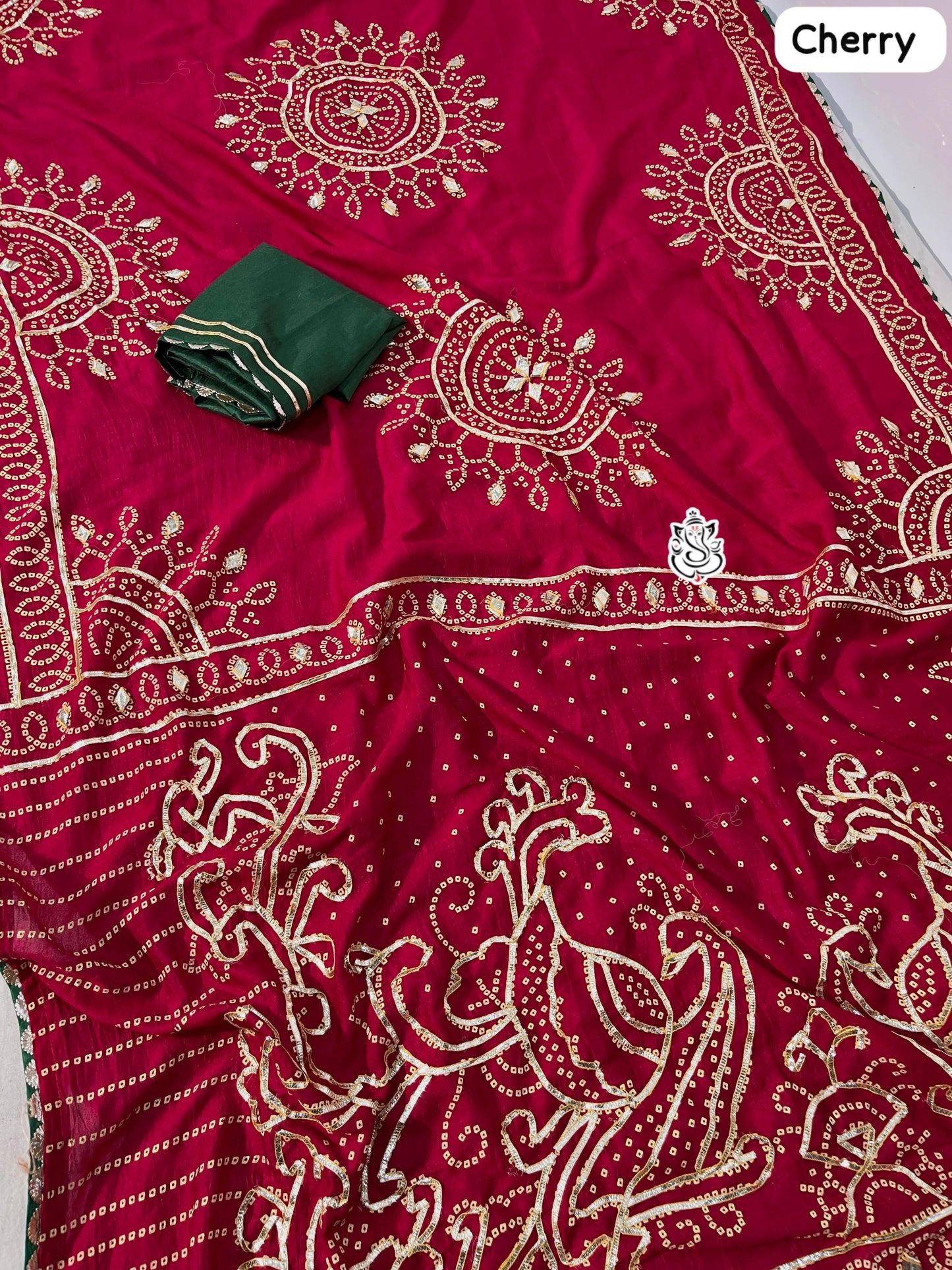 Vichitra Silk Bandhej Saree With Kacchi Gotapatti Work