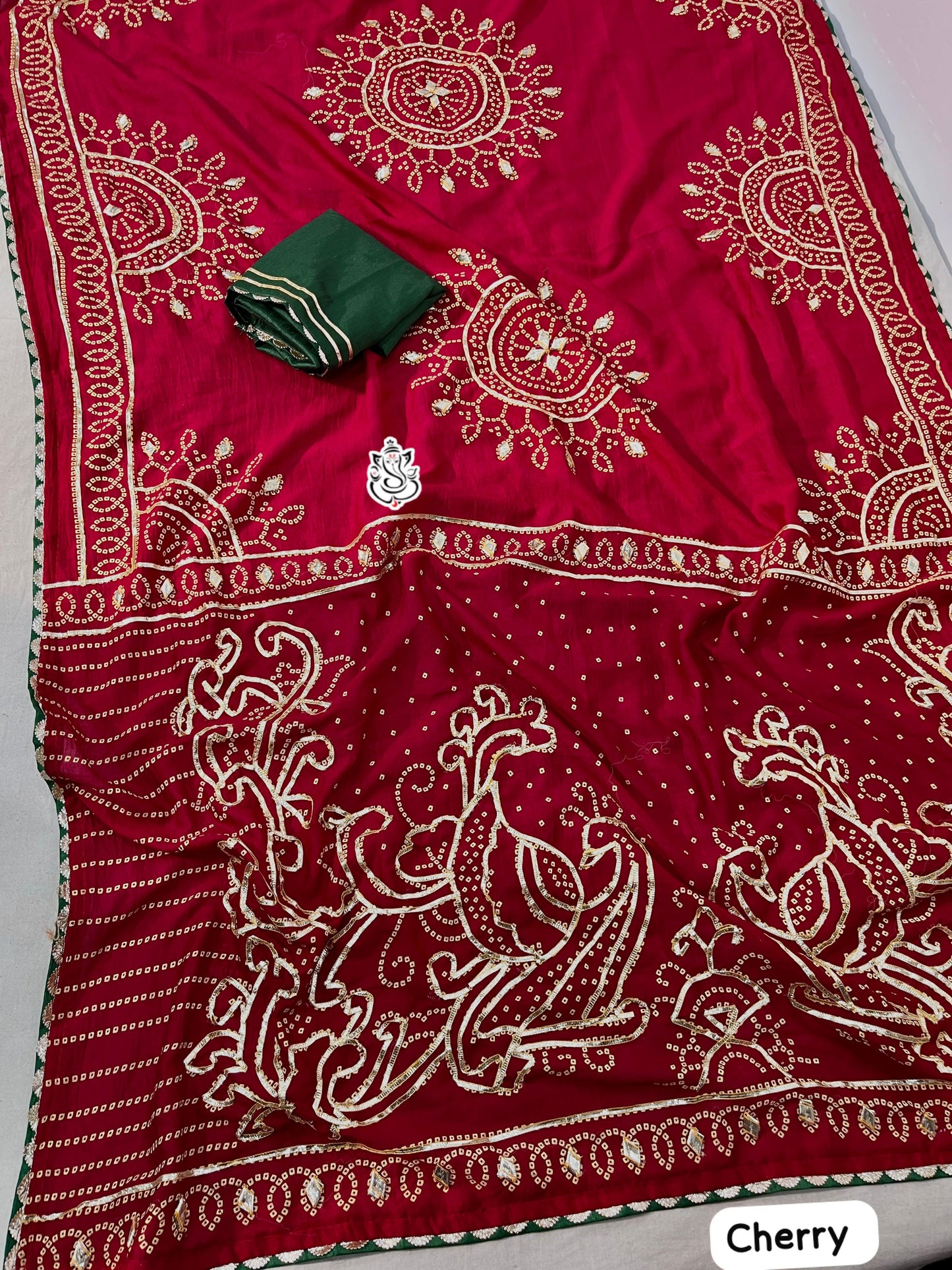 Vichitra Silk Bandhej Saree With Kacchi Gotapatti Work