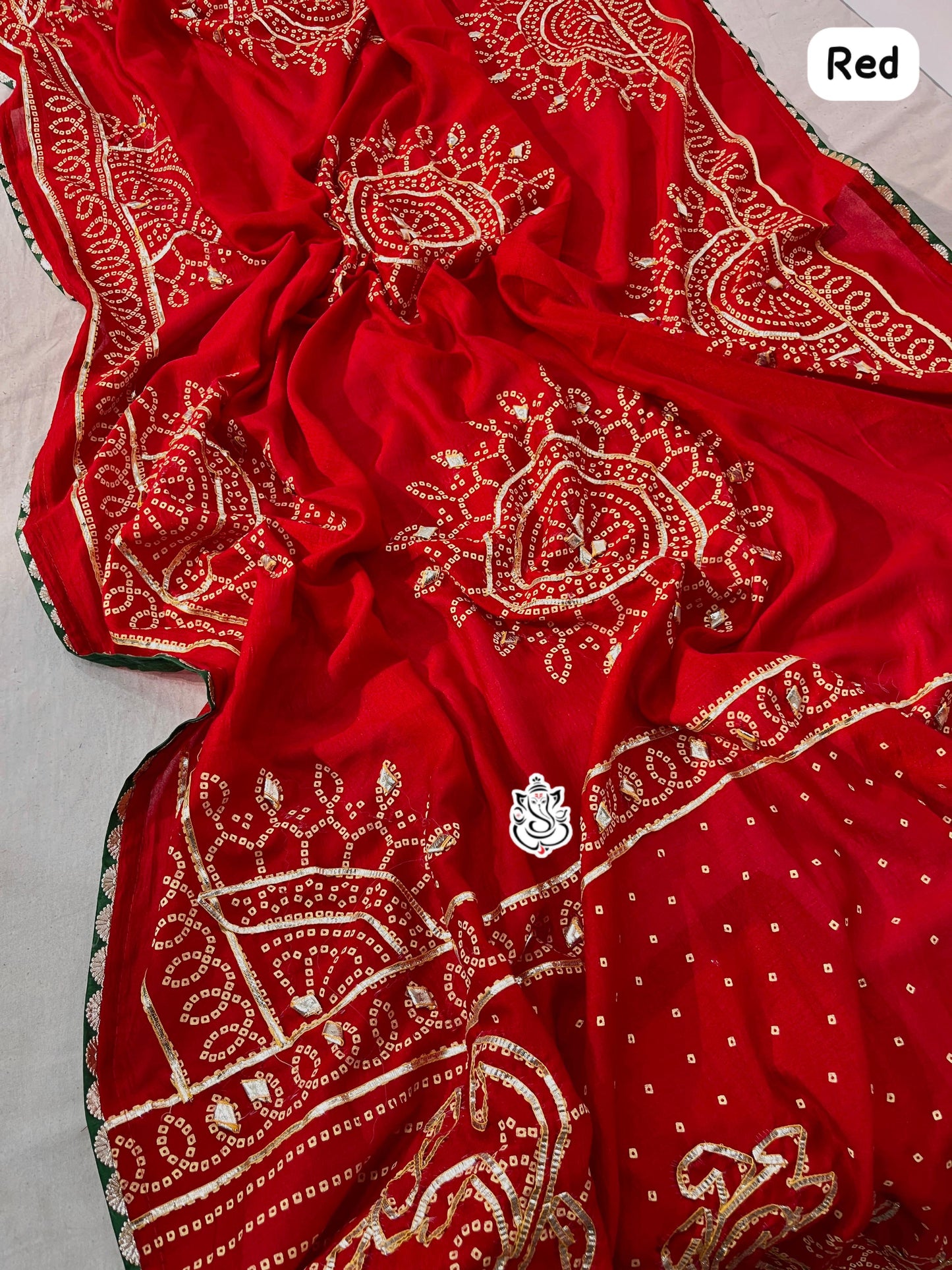 Vichitra Silk Bandhej Saree With Kacchi Gotapatti Work