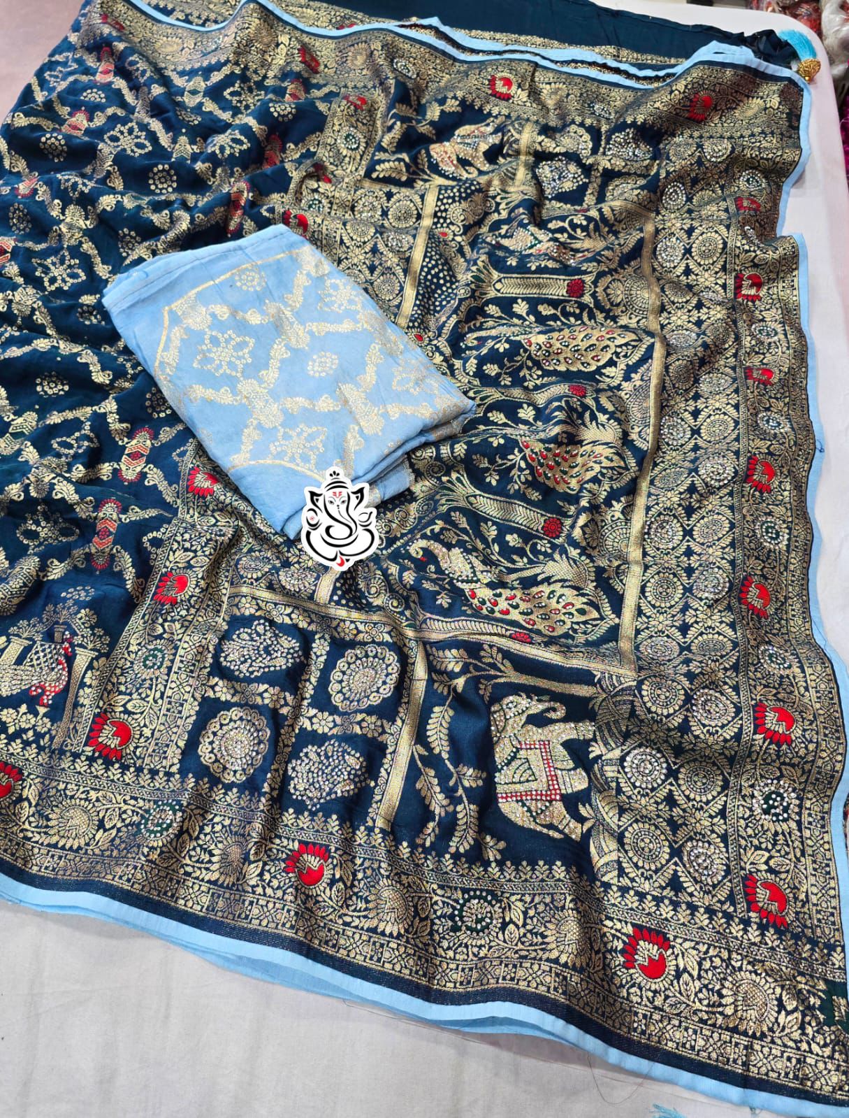 Pure Dola Viscose Meenakari Zecard Weaving Saree