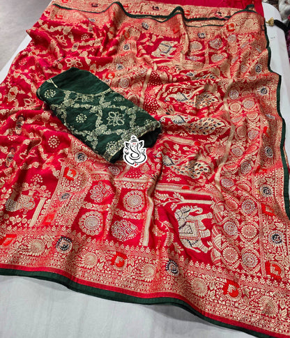 Pure Dola Viscose Meenakari Zecard Weaving Saree