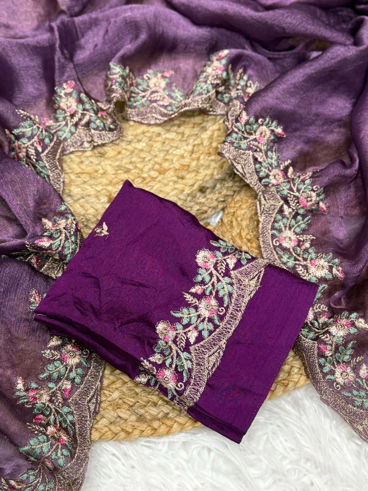 Premium Dual-Tone Fendy Chiffon Saree Set