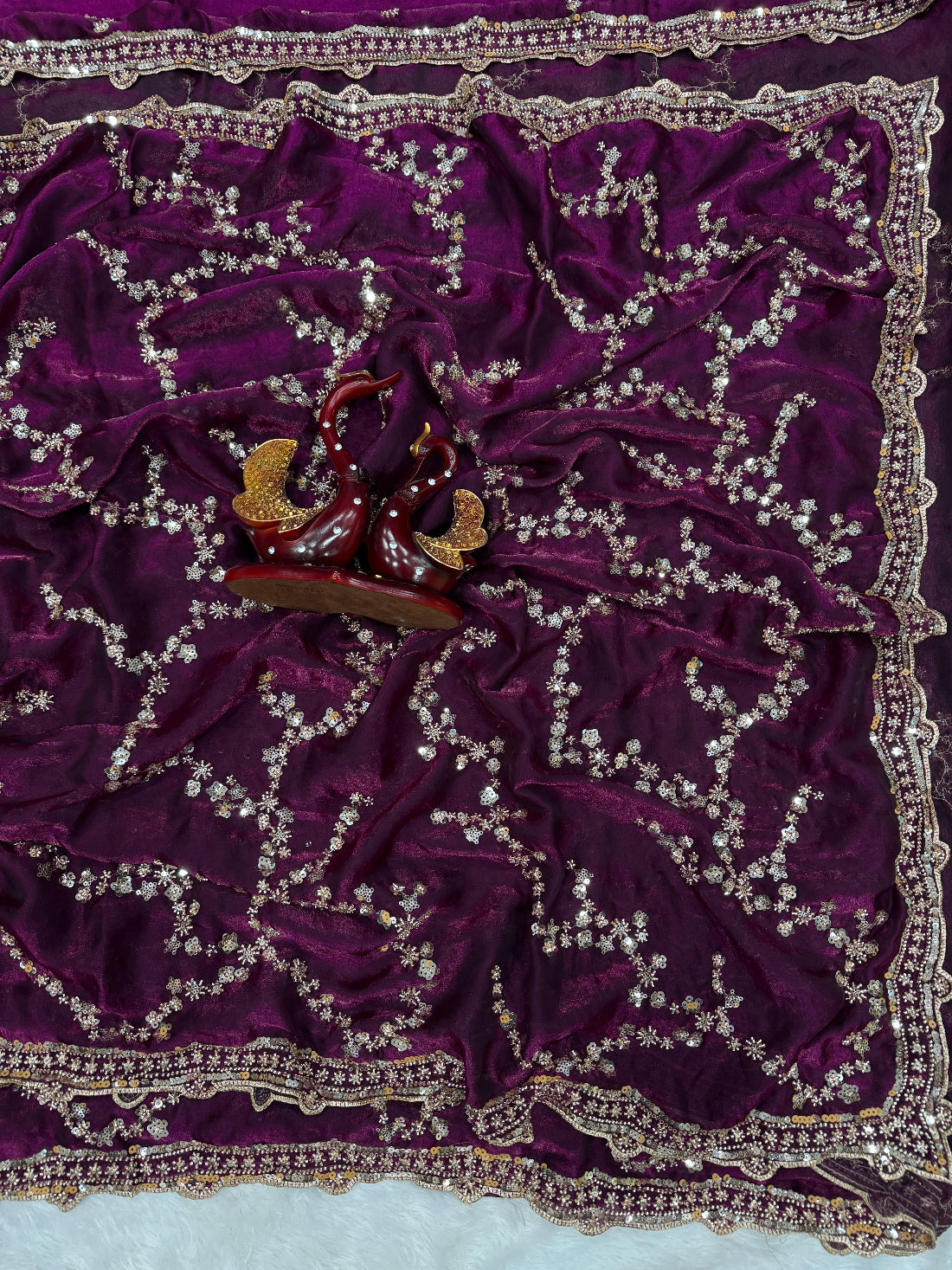 Luxurious Space Silk Saree Trending Handwork Design Original Beads Work