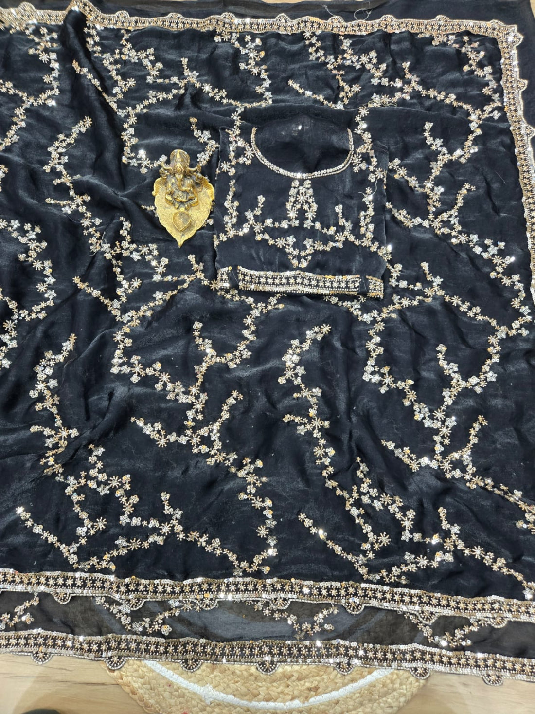 Luxurious Space Silk Saree Trending Handwork Design Original Beads Work