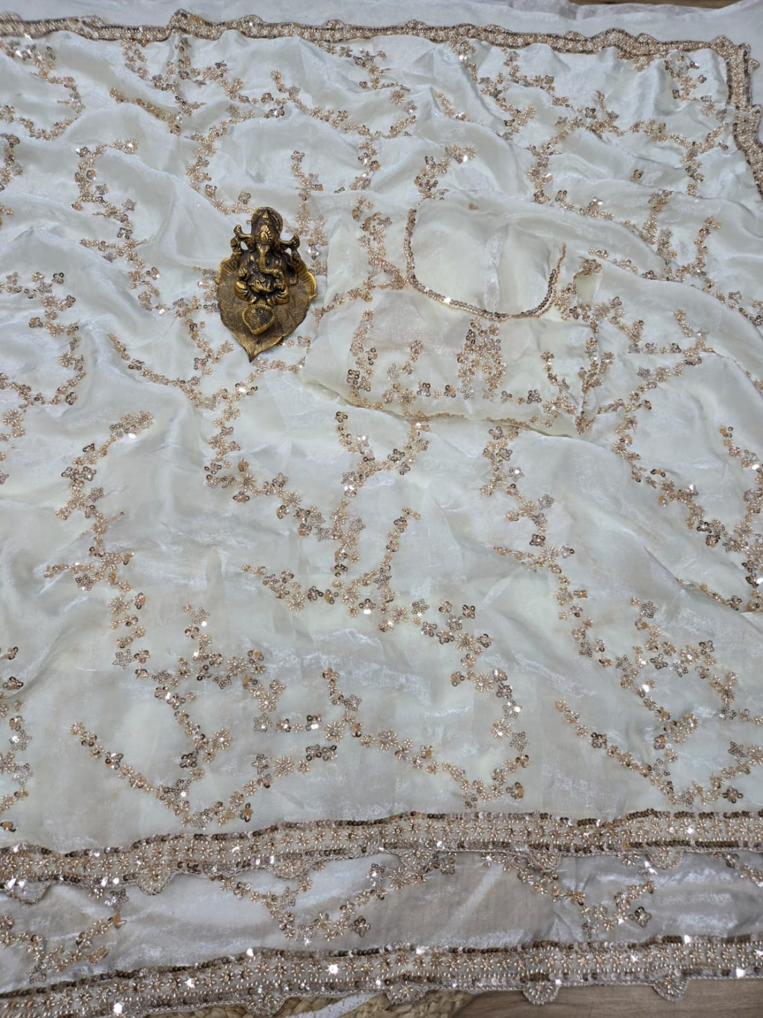Luxurious Space Silk Saree Trending Handwork Design Original Beads Work