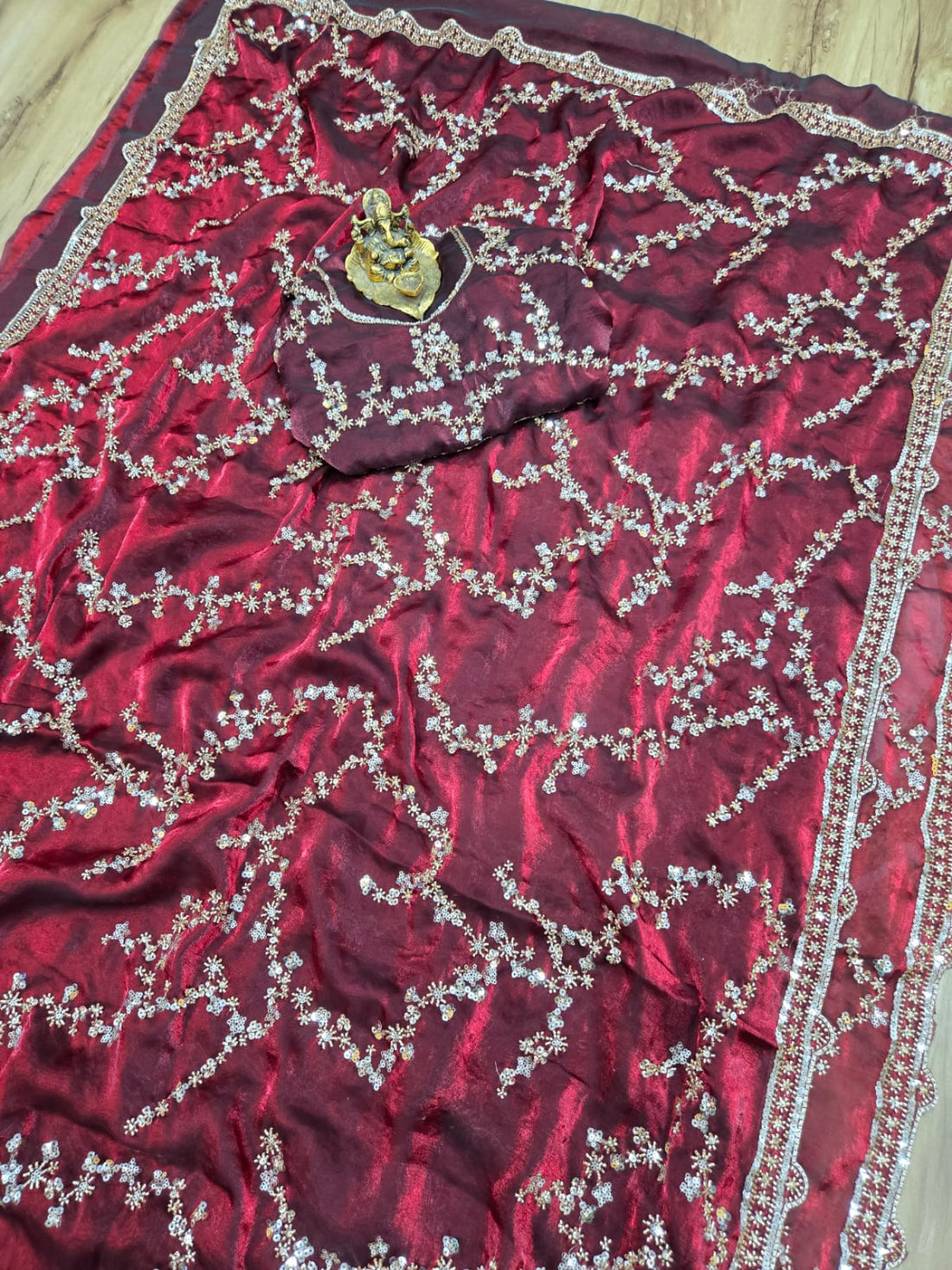 Luxurious Space Silk Saree Trending Handwork Design Original Beads Work