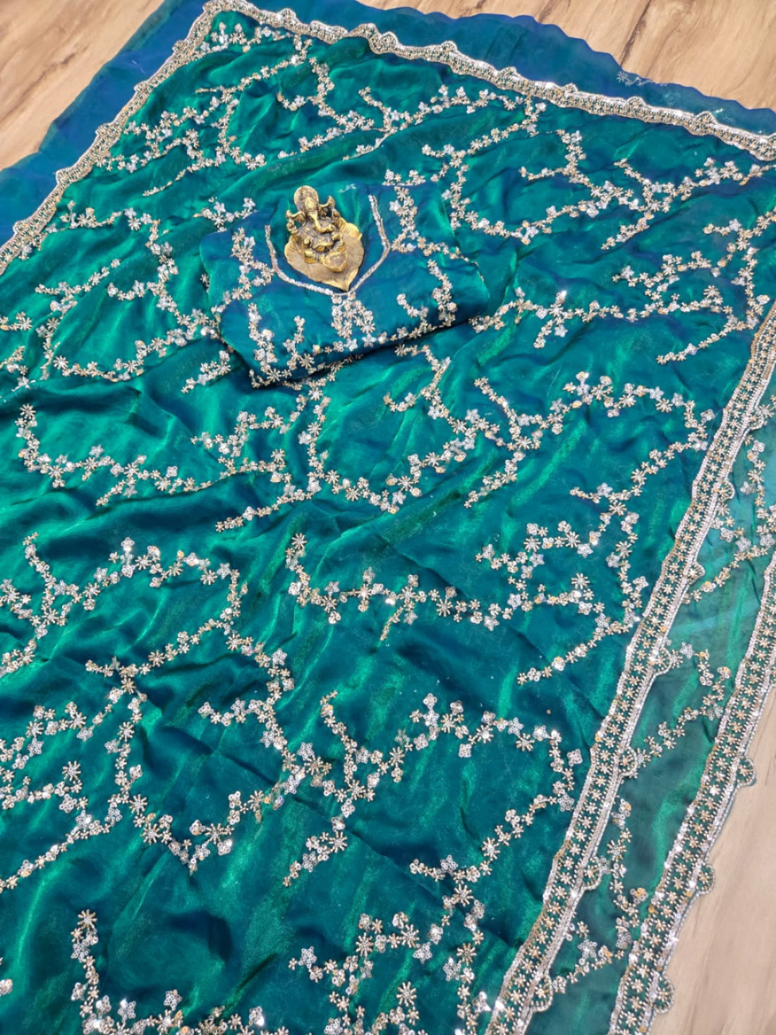 Luxurious Space Silk Saree Trending Handwork Design Original Beads Work