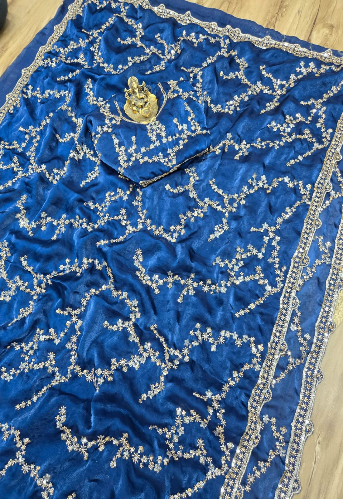 Luxurious Space Silk Saree Trending Handwork Design Original Beads Work