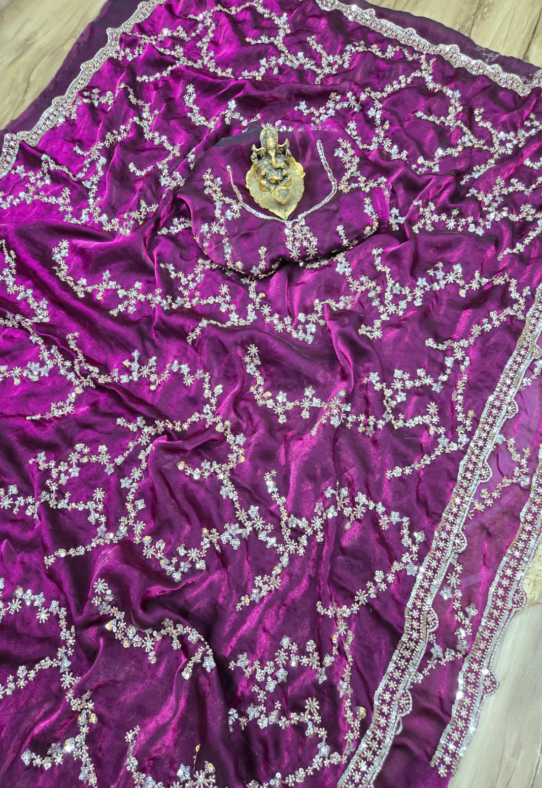 Luxurious Space Silk Saree Trending Handwork Design Original Beads Work