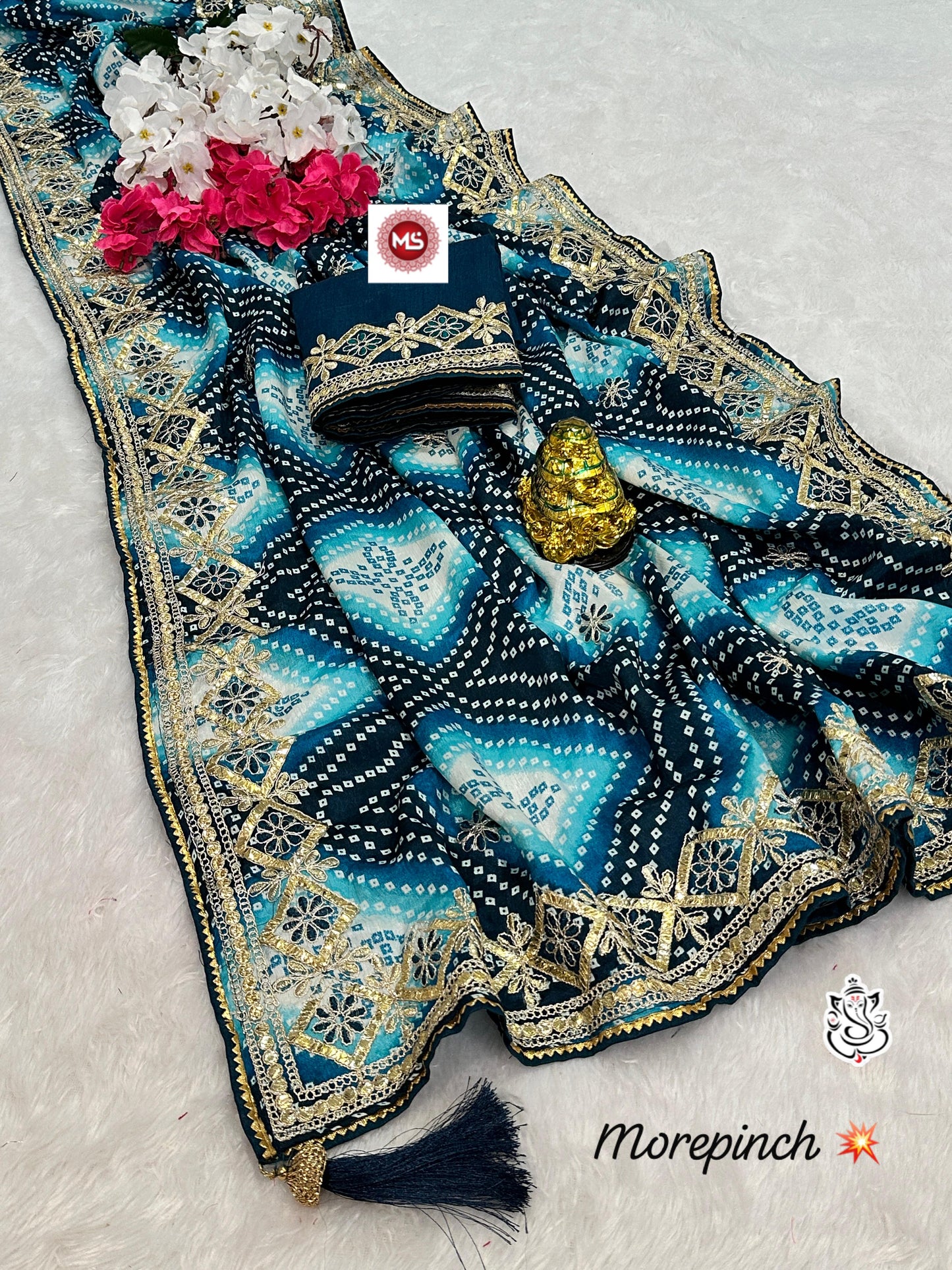 Heavy Digital Chinon Silk Bandhej Saree With C-Pallu