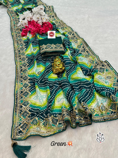 Heavy Digital Chinon Silk Bandhej Saree With C-Pallu