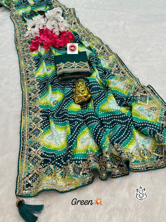 Heavy Digital Chinon Silk Bandhej Saree With C-Pallu