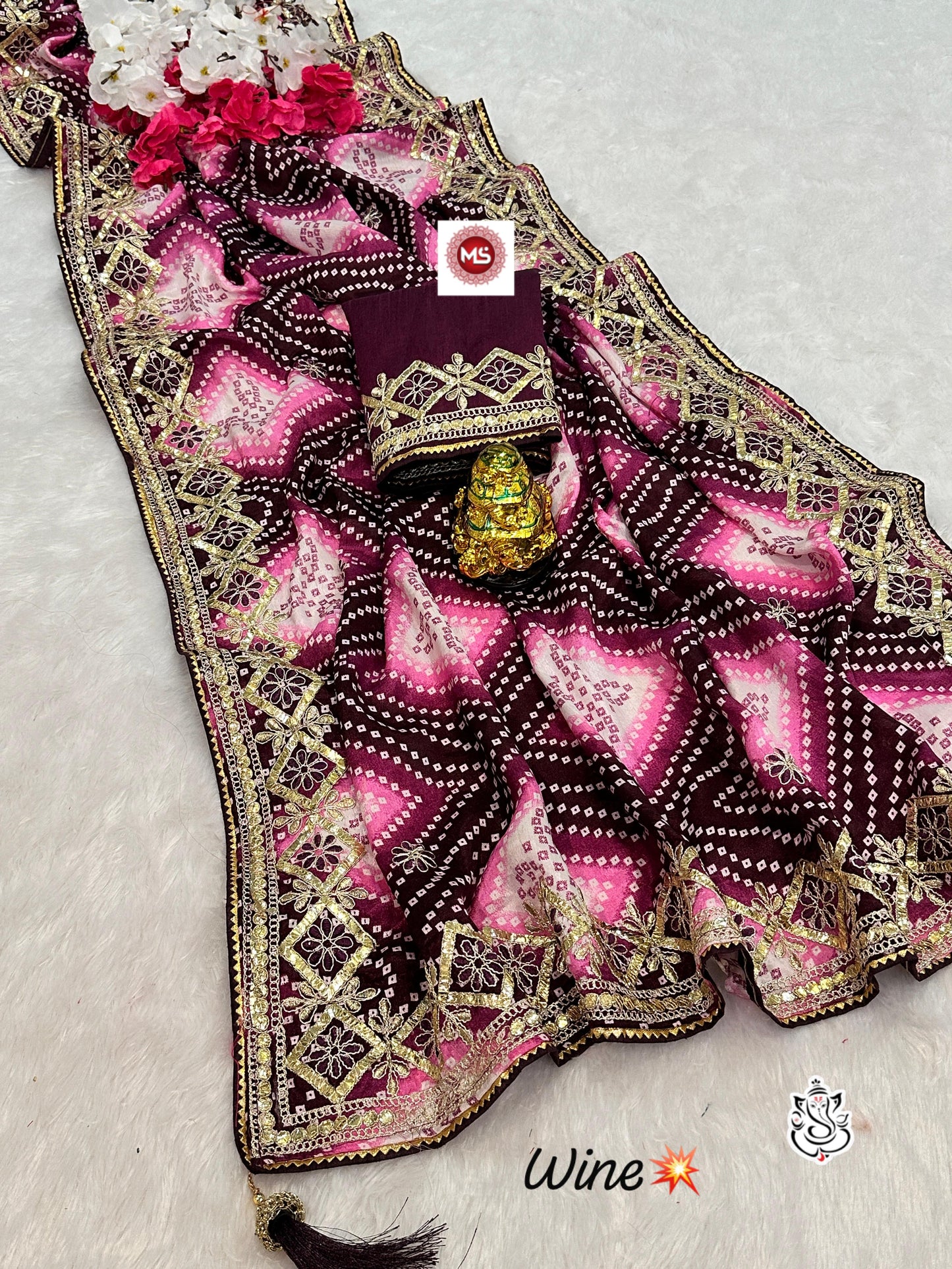 Heavy Digital Chinon Silk Bandhej Saree With C-Pallu