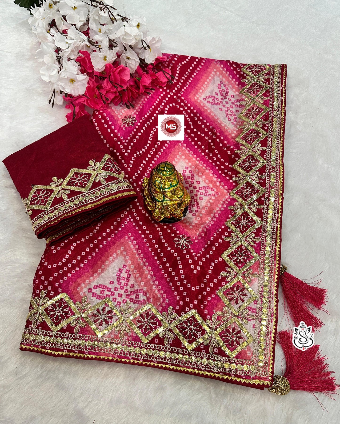 Heavy Digital Chinon Silk Bandhej Saree With C-Pallu