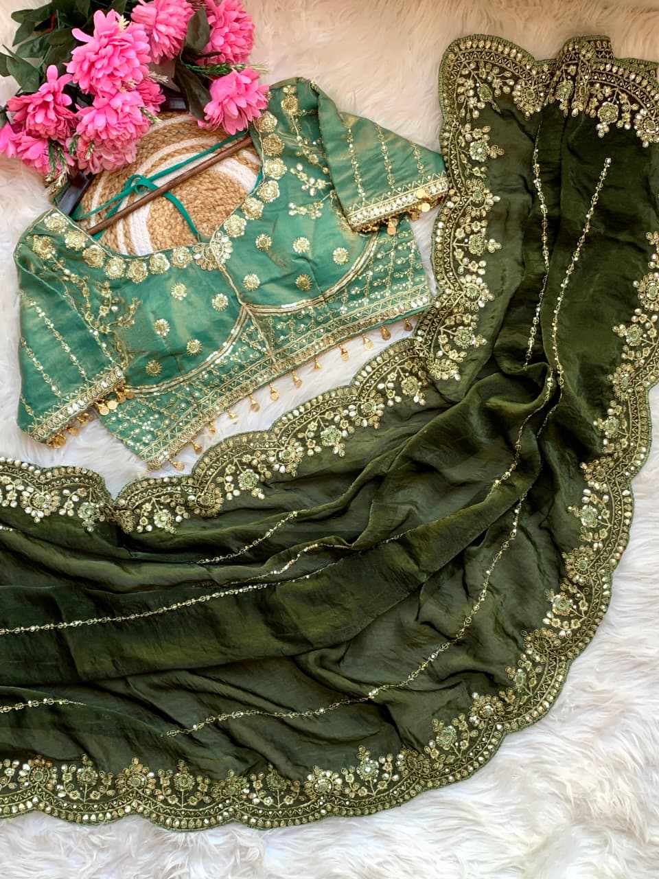 Soft Fendy Satin Saree with 3 mm Sequence Embroidered Border