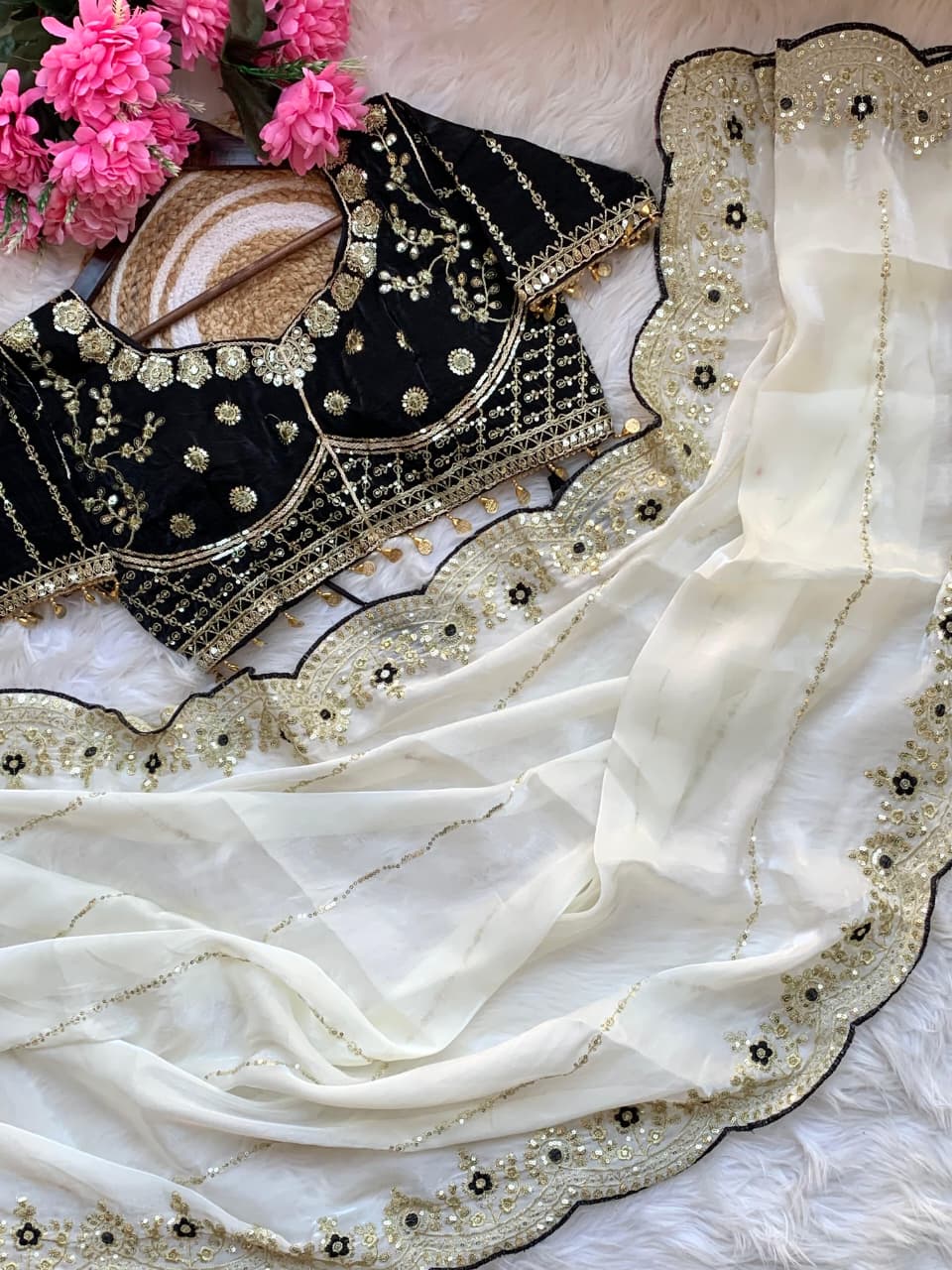 Soft Fendy Satin Saree with 3 mm Sequence Embroidered Border