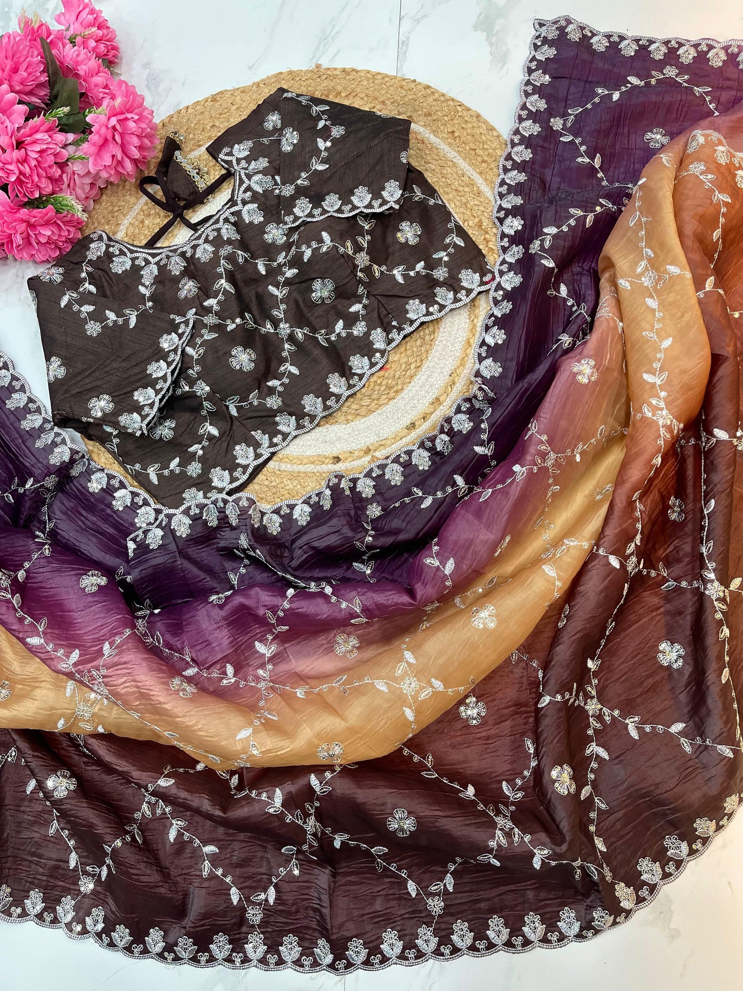 Luxurious Gold Crush Pedding Saree with 3 mm Sequence Embroidery Saree