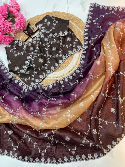 Luxurious Gold Crush Pedding Saree with 3 mm Sequence Embroidery Saree