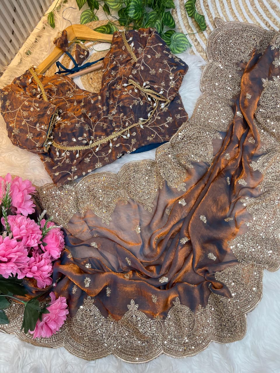 Pure Soft Fendy Chiffon Embroidered Saree with Heavy 3 mm Sequence Border