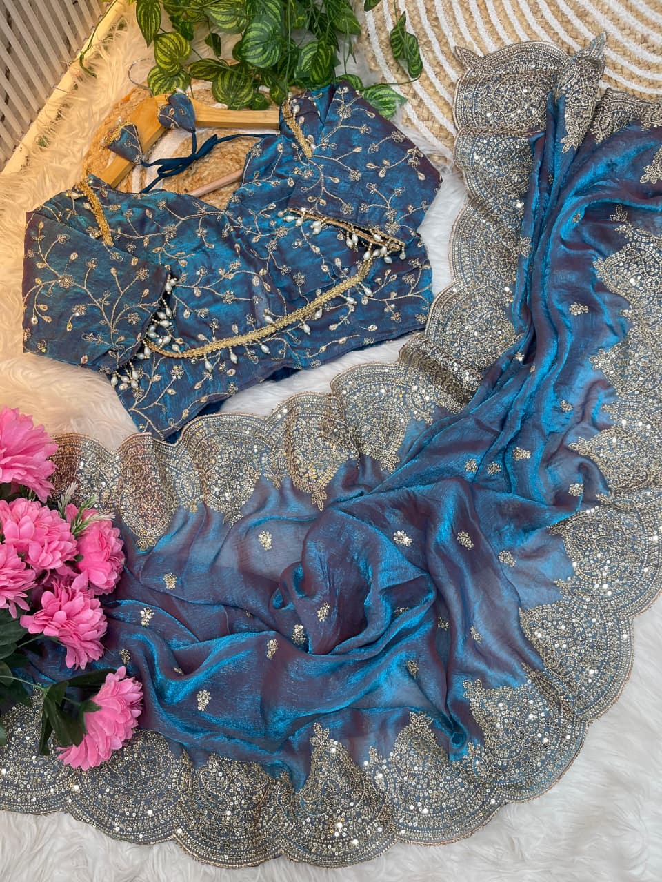 Pure Soft Fendy Chiffon Embroidered Saree with Heavy 3 mm Sequence Border