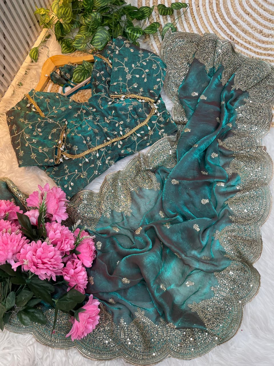 Pure Soft Fendy Chiffon Embroidered Saree with Heavy 3 mm Sequence Border