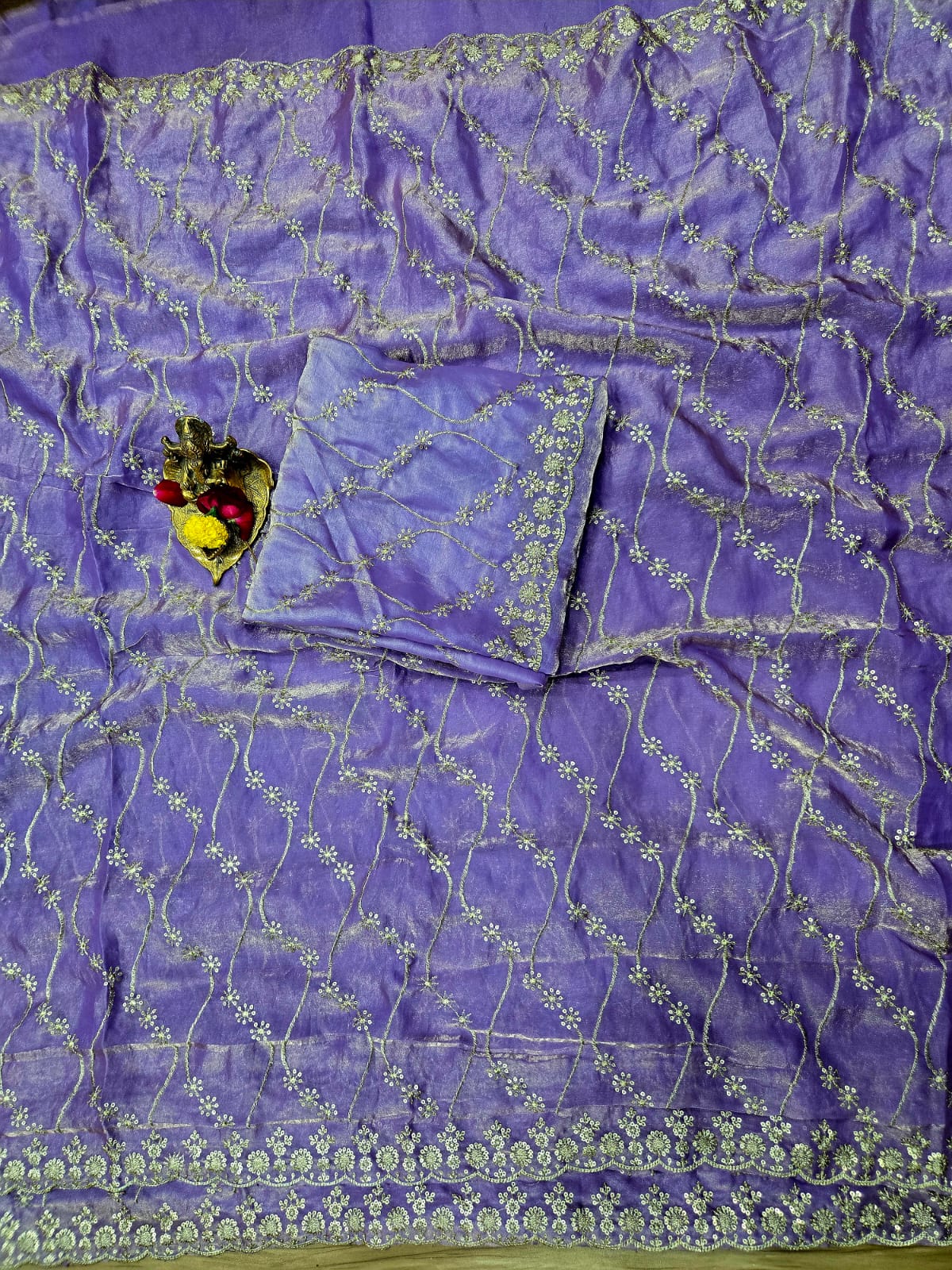 Premium Fendy Satin Dual Shade Saree with Multi Sequence Embroidery