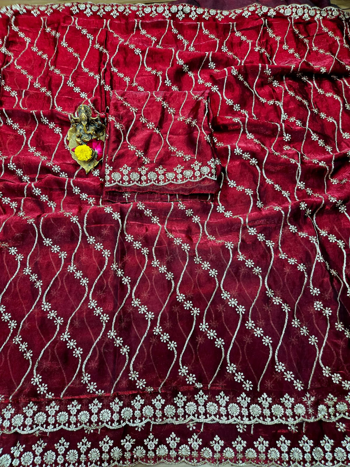 Premium Fendy Satin Dual Shade Saree with Multi Sequence Embroidery