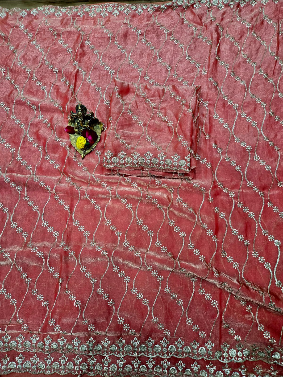 Premium Fendy Satin Dual Shade Saree with Multi Sequence Embroidery