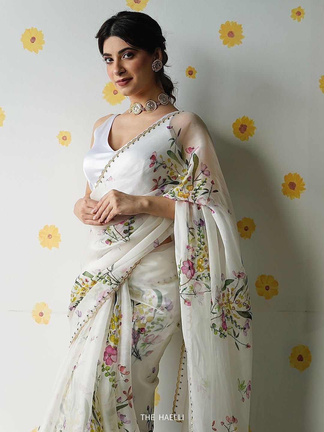 Premium Soft Tebby Silk Floral Saree with Handcrafted Beads