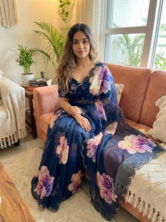 Premium Pure Soft Teby Silk Saree with Digital Floral Prints