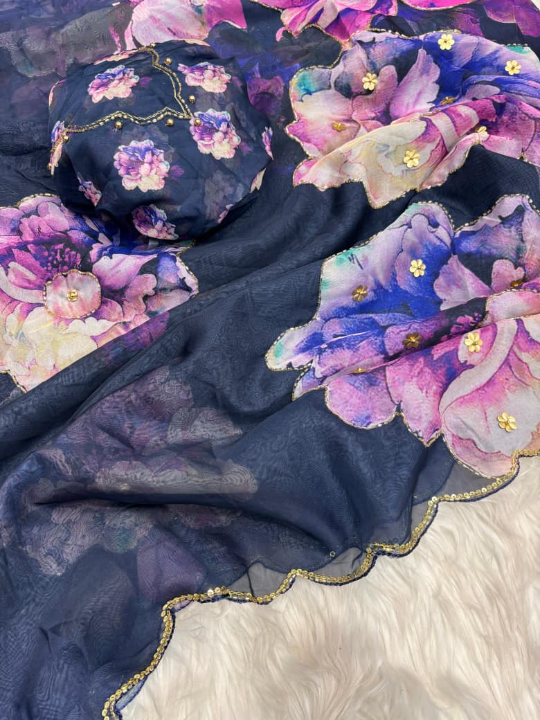 Premium Pure Soft Teby Silk Saree with Digital Floral Prints