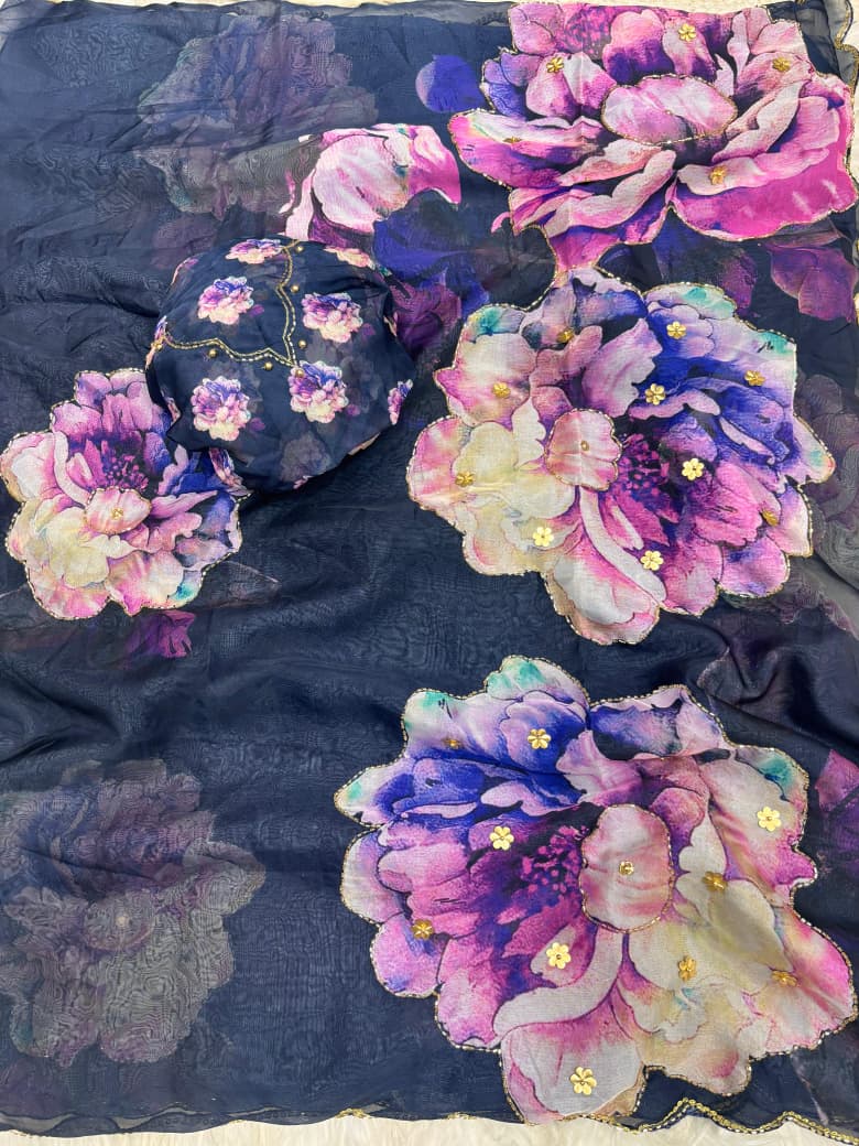 Premium Pure Soft Teby Silk Saree with Digital Floral Prints