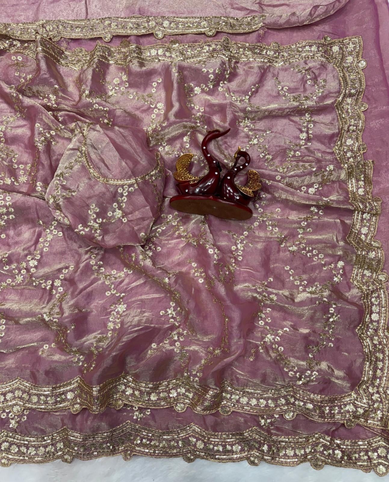 Premium Soft Space Silk Saree with Beautiful Sequins Embroidery