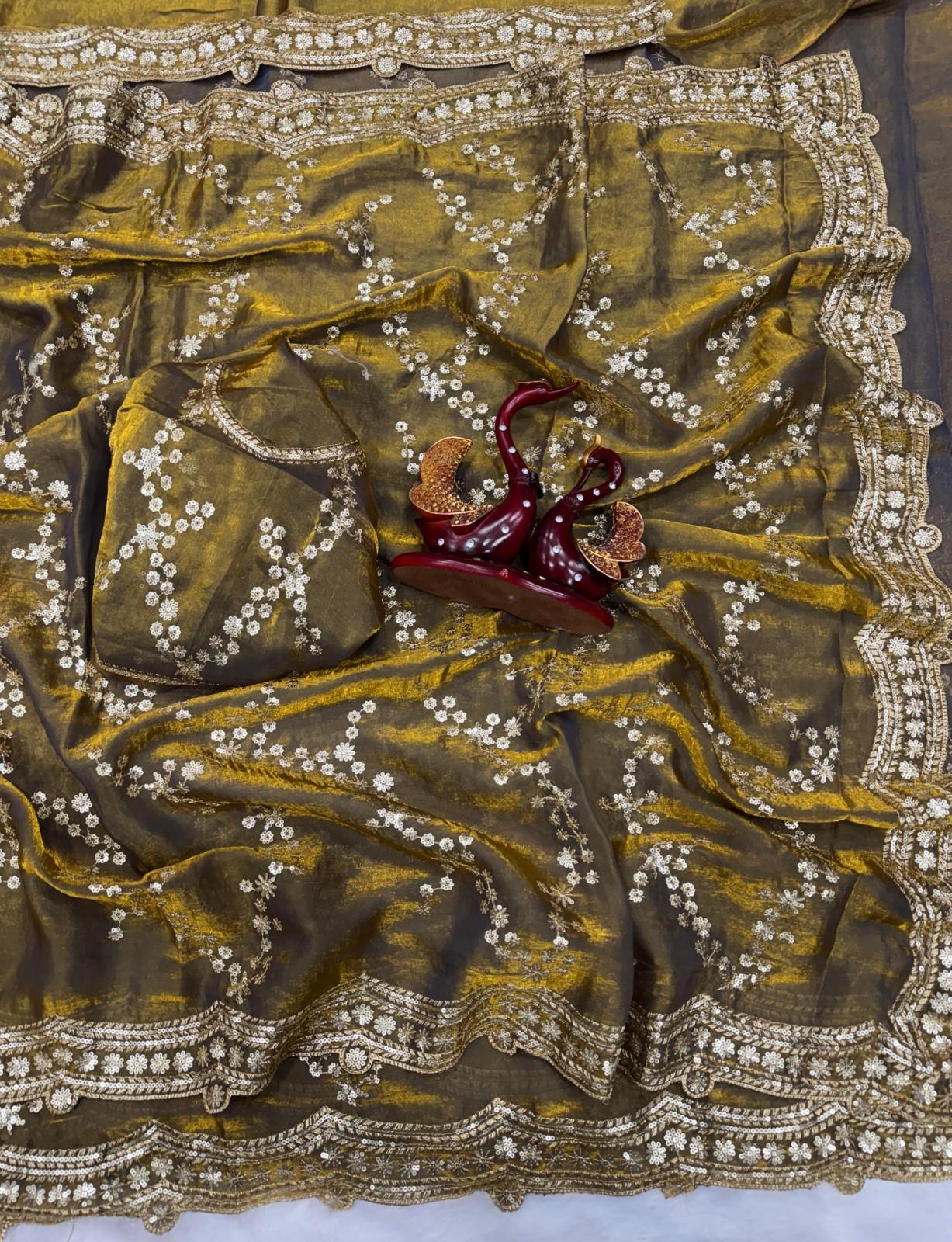 Premium Soft Space Silk Saree with Beautiful Sequins Embroidery
