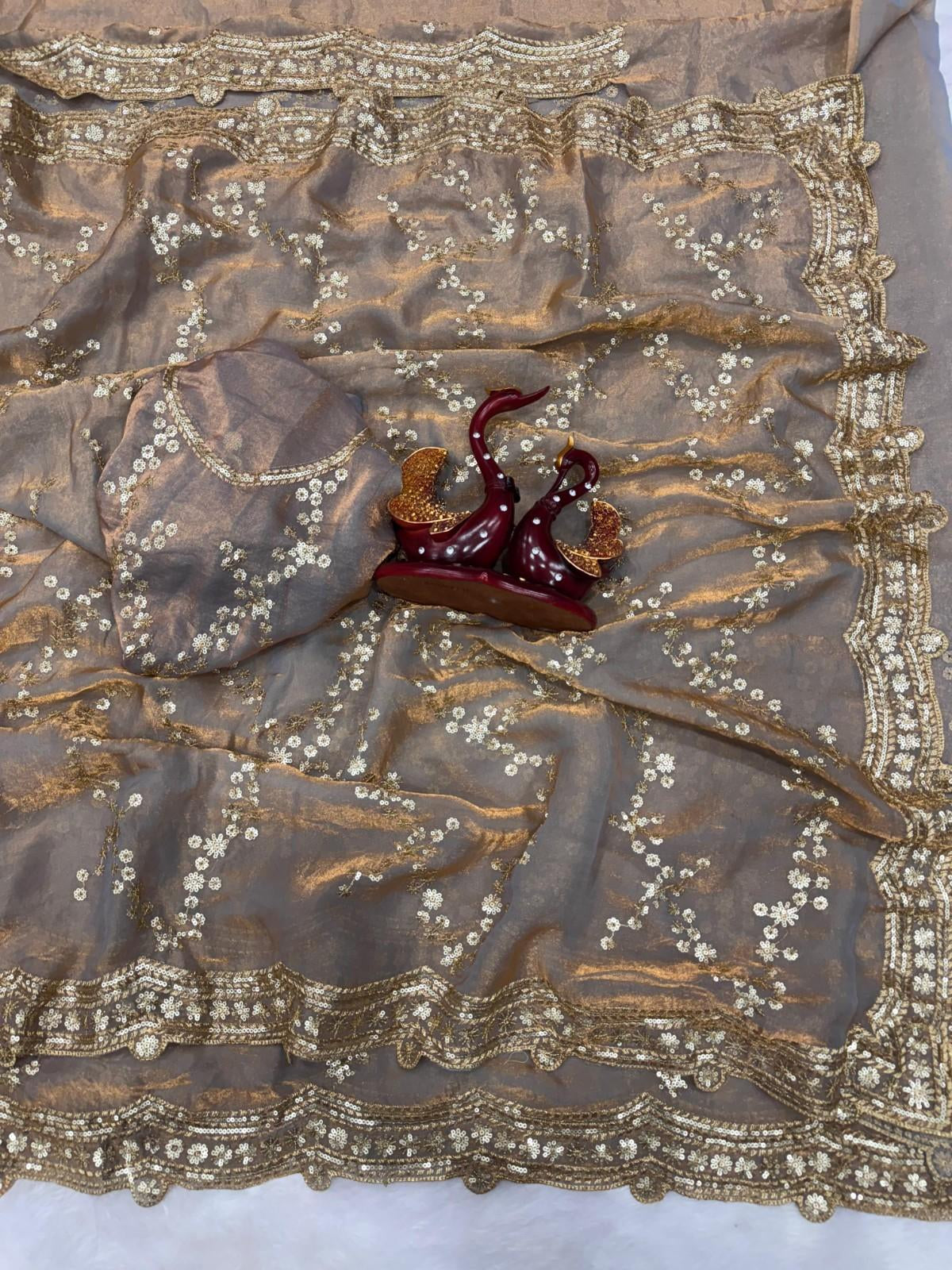 Premium Soft Space Silk Saree with Beautiful Sequins Embroidery