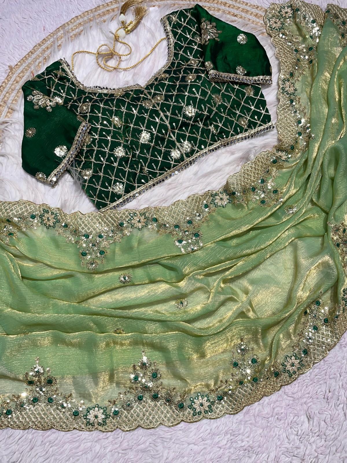 Fendy Chiffon Two-Tone Saree C-Pallu 3mm Sequins Coding Embroidery