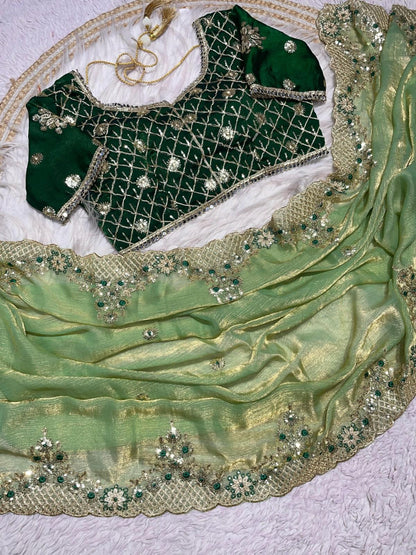 Fendy Chiffon Two-Tone Saree C-Pallu 3mm Sequins Coding Embroidery