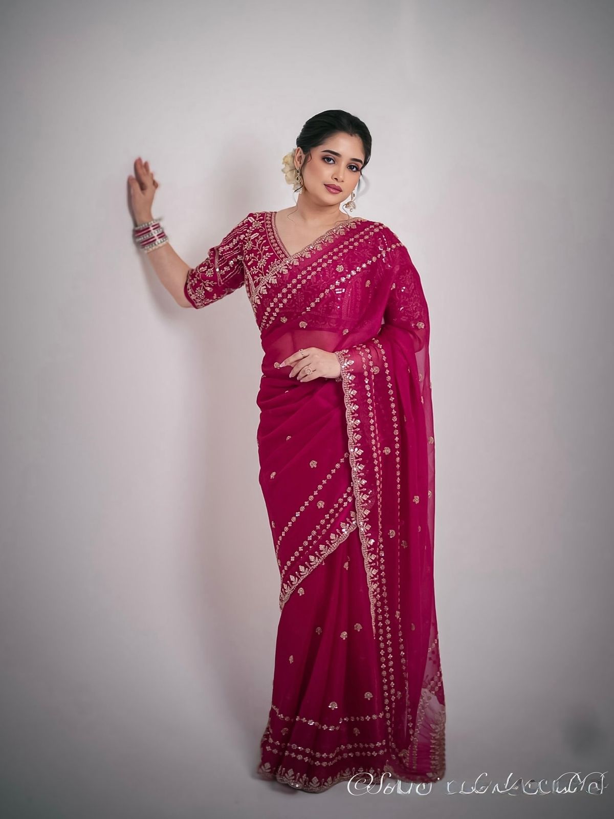 Premium Space Silk Saree With Sequins & Zari Embroidery