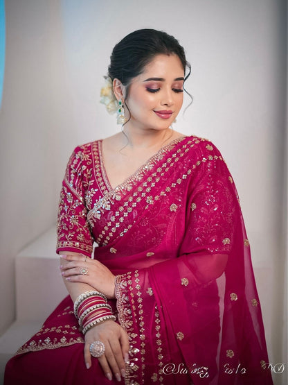 Premium Space Silk Saree With Sequins & Zari Embroidery