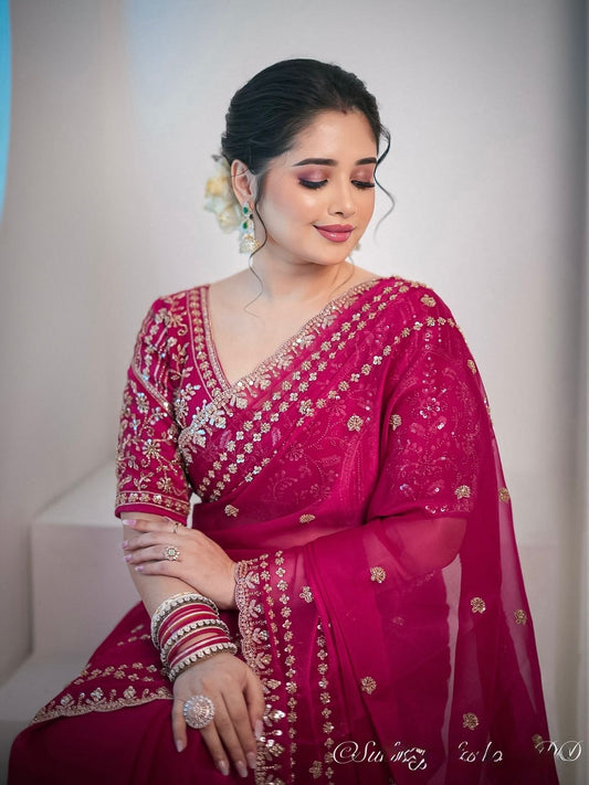 Premium Space Silk Saree With Sequins & Zari Embroidery